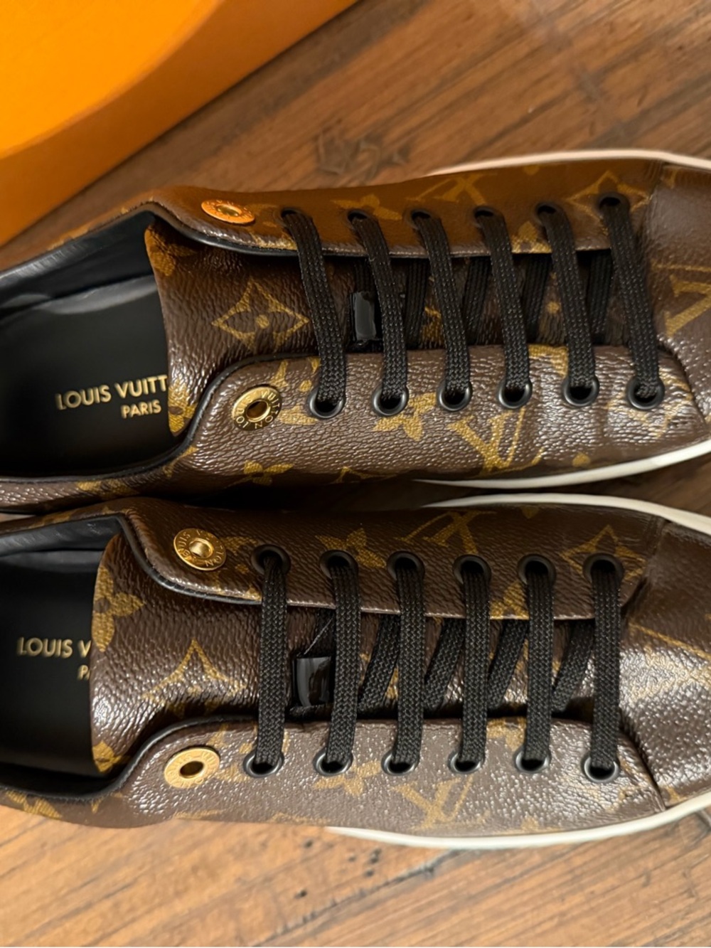 Louis Vuitton Brown Monogram Frontrow Sneakers with Gold Accents - Picture 2 of 12